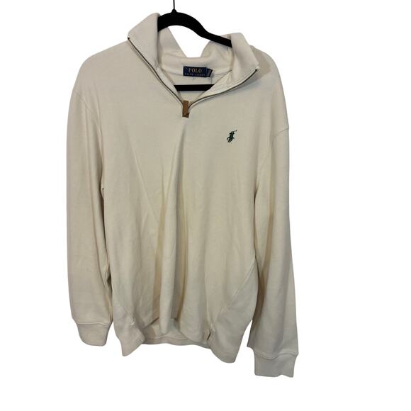 NWT Polo Ralph Lauren Men’s Embroidered Knit Quarter-Zip Pullover Cream Size L - Picture 2 of 7